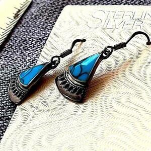Vintage Sterling‎ Silver Turquoise Drop Earrings​